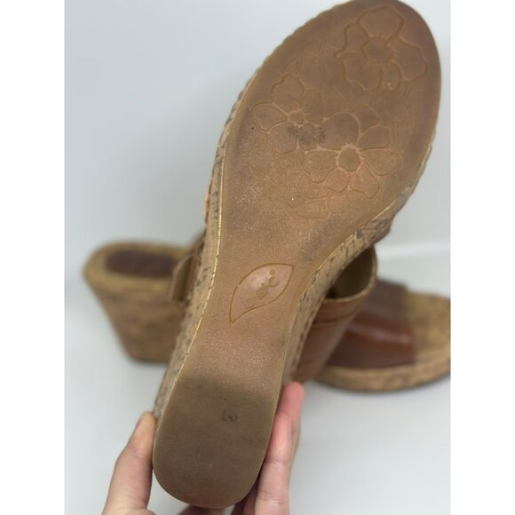 BOC Brown Leather Cork Wedge Sandals Buckle Heels C19023 Women Size 10 - Picture 6 of 10